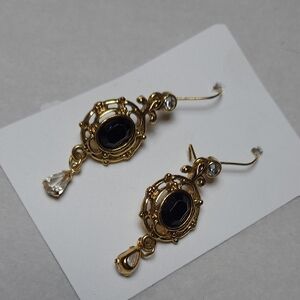 Ornate Gold and Black Drop Earrings